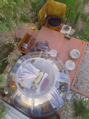 an overhead view of a fish tank on a deck at The Vino Dome By Once Upon a Dome Franschhoek in Franschhoek