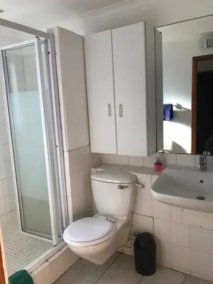 a bathroom with a toilet and a sink at Grotto Cottage in Hermanus