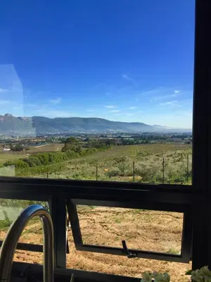 a view of a field from a window at Sneeukop Mountain Cottage in Paarl