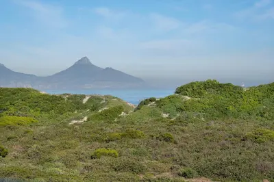 a view of the ocean with a mountain in the background at Sunset Village Atlantic Villa in Cape Town