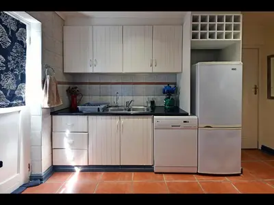 a kitchen with a white refrigerator and a sink at Sunflower Villa in Franschhoek in Franschhoek