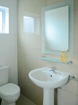 a bathroom with a sink and a toilet and a mirror at The Brookston in Cape Town