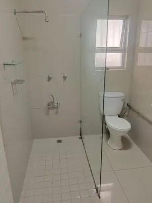 a white bathroom with a toilet and a shower at Harmony Lawson Road in Cape Town