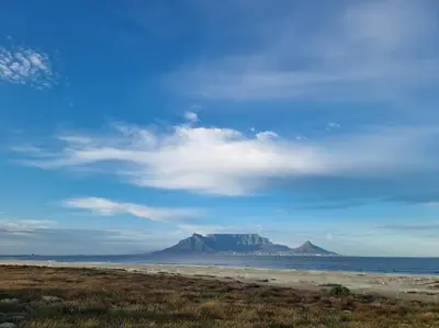 a view of a beach with a mountain in the distance at @5 on Lincoln in Cape Town