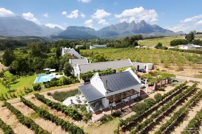 an aerial view of a house in a vineyard at Dunstone Estate in Wellington
