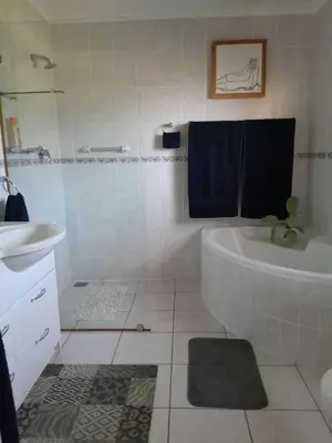 a bathroom with a tub and a sink and a toilet at Roland’s Valley Art Accommodation in Stellenbosch