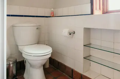 a bathroom with a white toilet in a room at Die Stal at Antioch in Franschhoek