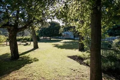 a park with trees and grass and a fence at Die Stal at Antioch in Franschhoek