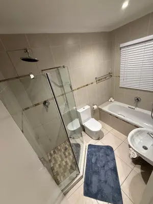 a bathroom with a shower and a toilet and a sink at DOMIN LUXURY SUITES in Cape Town