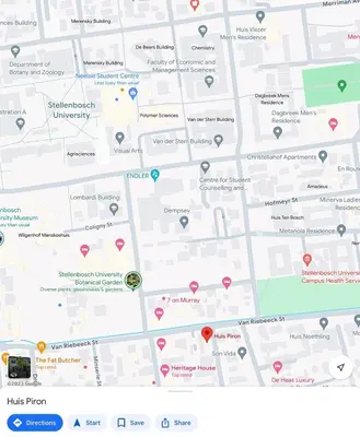 a map of the campus with circled landmarks at Studio 23 @ Huis Piron. The Heart of Stellenbosch. in Stellenbosch