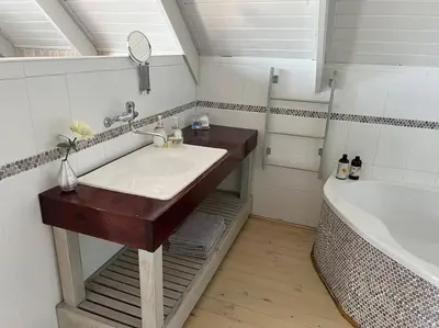 a bathroom with a sink and a bath tub at Tranquility Betty's Bay in Sunny Seas