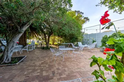 a patio with chairs and tables and a tree at ZenDen Destinations' Tidal Tranquillity in Cape Town