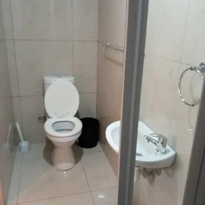 a bathroom with a toilet and a sink at Sunshine Guest House in Cape Town