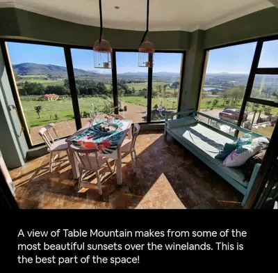 a view of table mountain makes from some of the most beautiful sunset nurseries over at Devon View Olive Farm in Stellenbosch