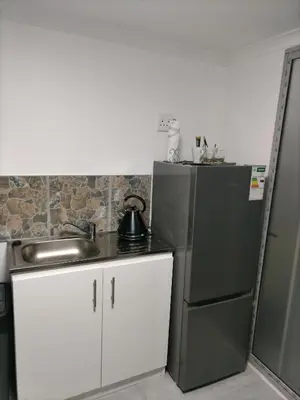 a kitchen with a refrigerator and a sink at Cethone Luxury Guest House in Cape Town