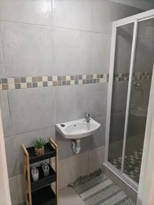 a bathroom with a sink and a shower at Cethone Luxury Guest House in Cape Town