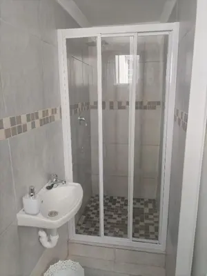 a bathroom with a shower and a sink at Cethone Luxury Guest House in Cape Town