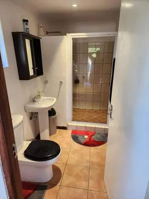 a bathroom with a toilet and a sink at Cape Cottage in Cape Town