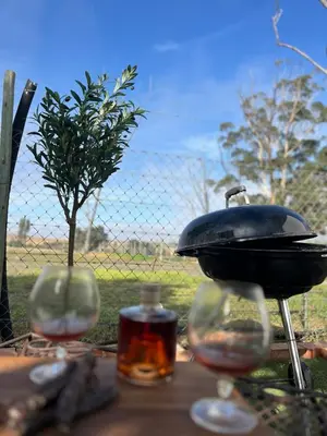 a grill with a pan on a table with wine glasses at Hephzibah inn Guest house and venue in Hermon
