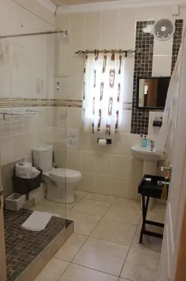 a bathroom with a toilet and a sink at Lumley's Place Guesthouse in Pniel