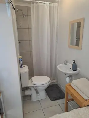 a bathroom with a toilet and a sink at Cozy Business overnighter in Bellville