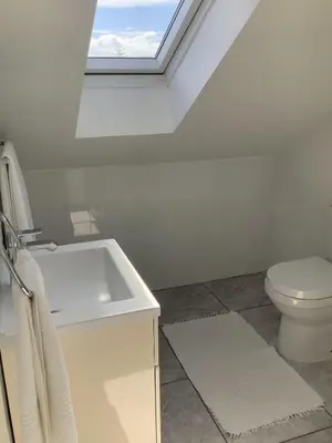 a bathroom with a toilet and a sink and a window at Woodbridge Lodge in Cape Town