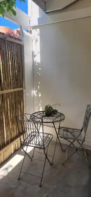 a table and two chairs with a plant on it at Stellenbosch Paradijs Cottage Paradyskloof in Stellenbosch