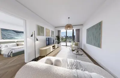 a white bedroom with two beds and a window at ParkPlace in Cape Town