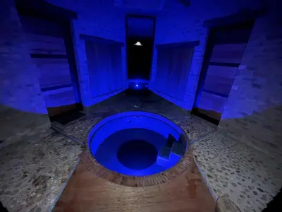 an empty room with a blue circle in the middle at Natimby Lodge in Botrivier