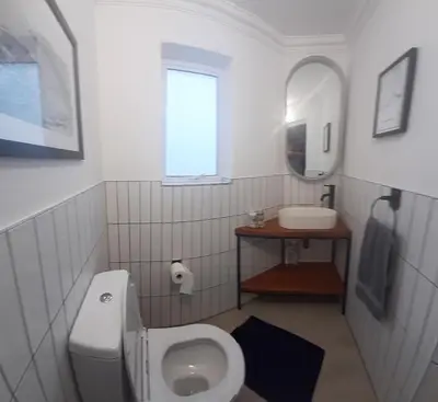 a bathroom with a toilet and a sink at 3 Jongens Villa in Voëlklip