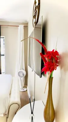 a living room with a vase with red flowers in it at Luxury 2bedrooms house in Cape Town