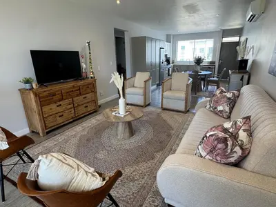 a living room with a couch and a tv at Le Bourgette 28 Misty Wink in Franschhoek