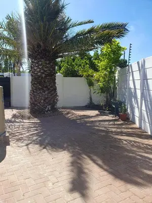a palm tree sitting next to a white fence at Lynwood Place in Cape Town