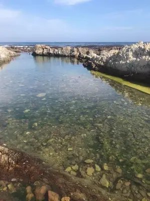 a large body of water with rocks in it at Onrus Home with a Sea View in Hermanus