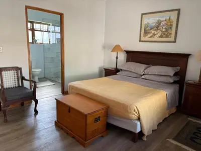 a bedroom with a bed and a chair and a mirror at Cozy en-suite room in Wellington with own entrance in Wellington
