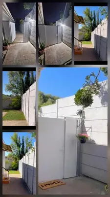 a collage of photos of a white fence with a gate at UITZICHT STAY Durbanville Pet Friendly in Oakdale