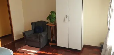a living room with a chair and a potted plant at Protea-Sabr in Sir Lowry Pass