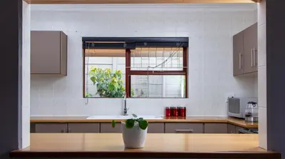 a kitchen with a potted plant sitting on a table at Winelands Escape in Durbanville