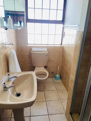 a small bathroom with a toilet and a sink at GWMV Guest House in Cape Town
