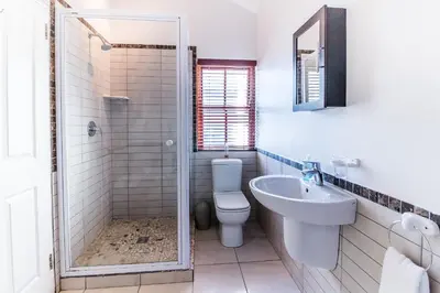 a bathroom with a toilet and a sink and a shower at Geheim Luxury Seafront in Hermanus
