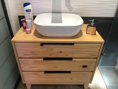 a sink on top of a wooden dresser in a bathroom at Modern, Comfy Guest Suite with Beautiful Views in Welgemoed in Tygerberg Hills