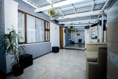 an office space with a potted plant in the middle at Boblodge in Cape Town