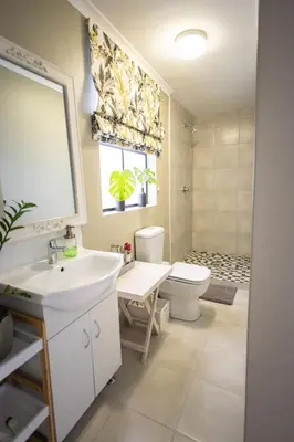 a bathroom with a sink and a toilet and a shower at 44 on Mountain Drive in Hermanus