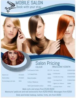 a catalogue of hair dyeing services with red hair at 4 Essex Street Apartment in Cape Town