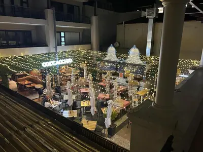 an overhead view of a restaurant at night with lights at At Leisure Apartment 2 in Stellenbosch