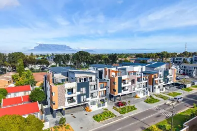 an aerial view of a city with buildings at Studio on North in Cape Town