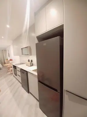a kitchen with a refrigerator and a counter top at Platform 133 2 Tabak in Paarl