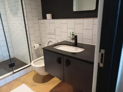 a bathroom with a sink and a toilet at 1bedroom Luxe Nine Palms near Canal Walk in Cape Town