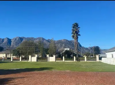 a palm tree in a field with mountains in the background at Sir Garnet Inn in Wolseley