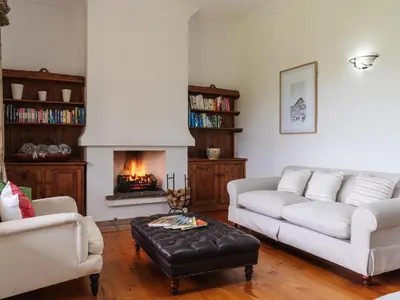 a living room with a couch and a fireplace at The Neighbours Farm - Homestead in Stellenbosch